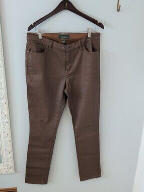 Lauren Ralph Lauren Brown Coated Jeans 14 Faux Leather